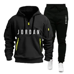 2026 Autumn and Winter New Men's Fashionable Casual Multi-Pocket Zipper Hooded Sweatshirt and Outdoor Jogging Sports Pants Set