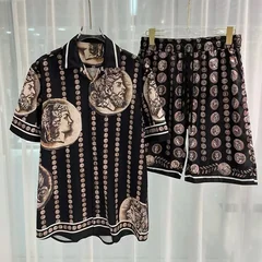 Ropa Hombre Royal Luxury Men Shirt Sets Vintage Pattern Character Printed 2 Piece Hawaiian Shirt Suit Casual Conjunto De Hombre