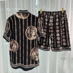 Ropa Hombre Royal Luxury Men Shirt Sets Vintage Pattern Character Printed 2 Piece Hawaiian Shirt Suit Casual Conjunto De Hombre