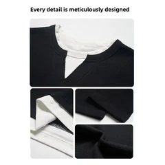 QICHE 2026 Fall Winter Unisex Waffle Knit Long Sleeve Knitwear, 320G Crew Neck Solid Niche American Fake Two Piece T-shirt