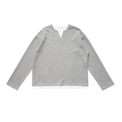 QICHE 2026 Fall Winter Unisex Waffle Knit Long Sleeve Knitwear, 320G Crew Neck Solid Niche American Fake Two Piece T-shirt