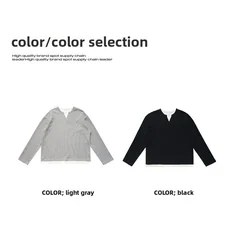 QICHE 2026 Fall Winter Unisex Waffle Knit Long Sleeve Knitwear, 320G Crew Neck Solid Niche American Fake Two Piece T-shirt