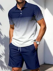 2026 Men's Fashion Set Striped 3D-Printed Button-Down Polo Shirt and Shorts Two-Piece Set New Luxury Casual Men's Sportswear Set