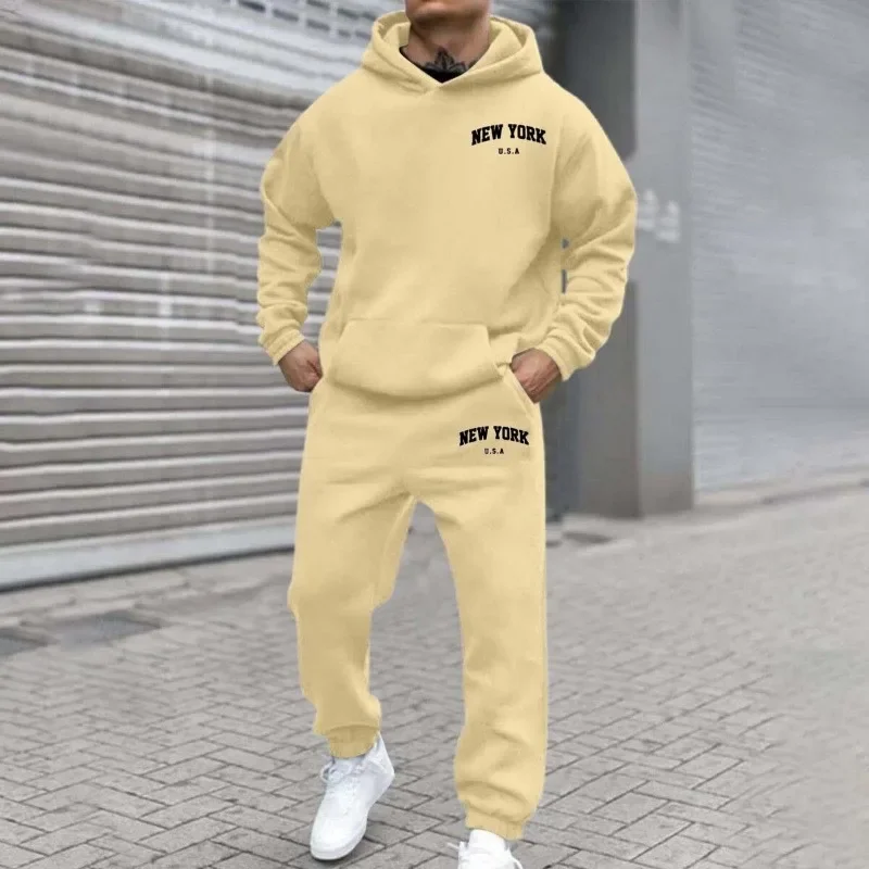 Usa New York City Prints Men Sweatshirt Soft Casual Sport Set Warm Fashion Retro Pants Unisex Autumn Loose Fleece Pullovers