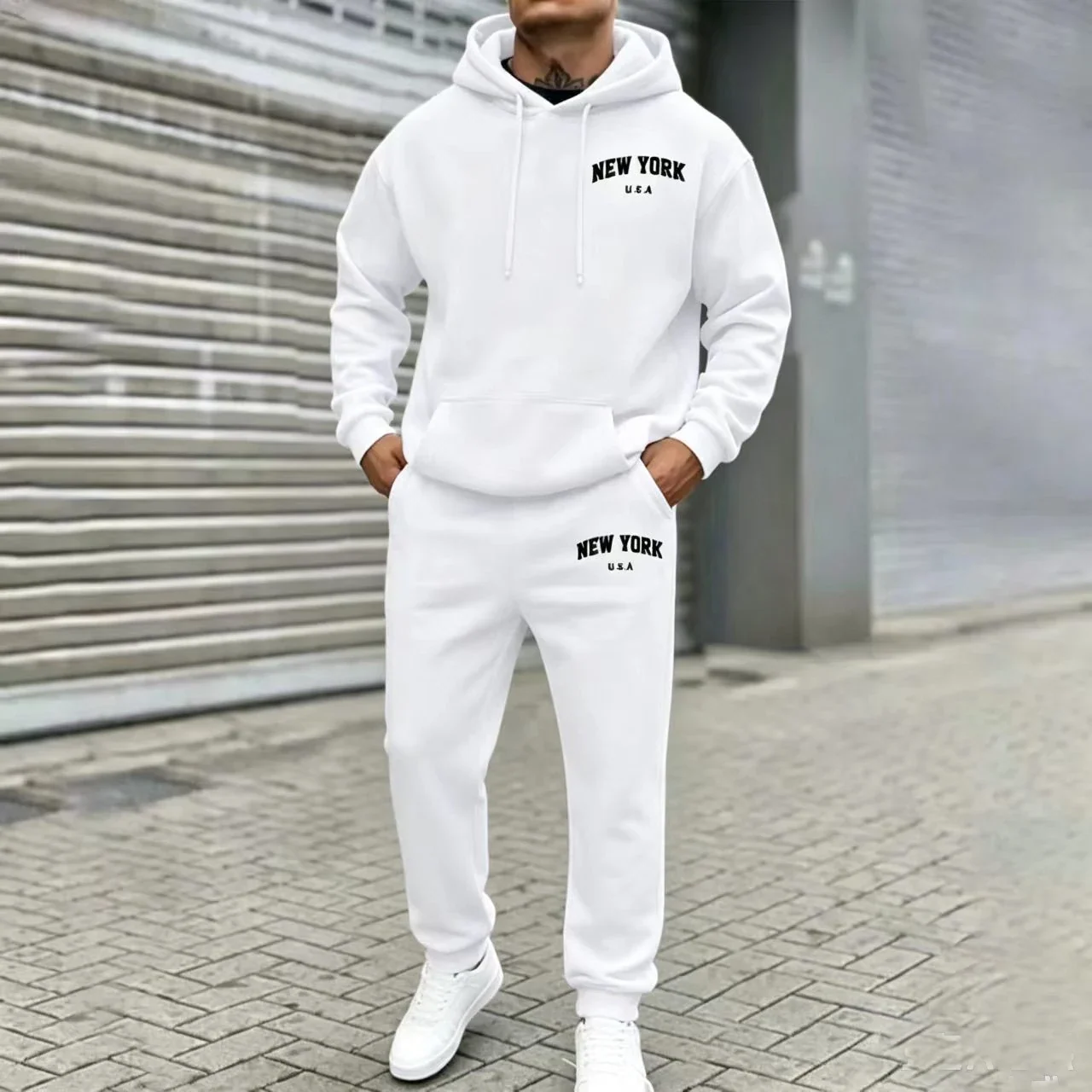 Usa New York City Prints Men Sweatshirt Soft Casual Sport Set Warm Fashion Retro Pants Unisex Autumn Loose Fleece Pullovers