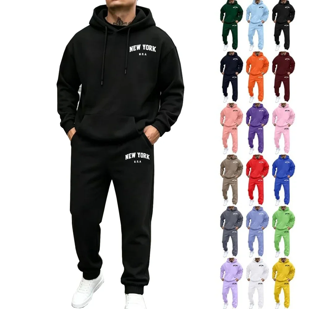 Usa New York City Prints Men Sweatshirt Soft Casual Sport Set Warm Fashion Retro Pants Unisex Autumn Loose Fleece Pullovers