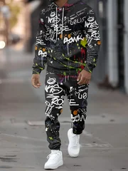 2026 Autumn/Winter Men's Hooded Sweatshirt Set with 3D Printings - Comfortable Soft Casual Fashionable Outdoor Men's Clothing