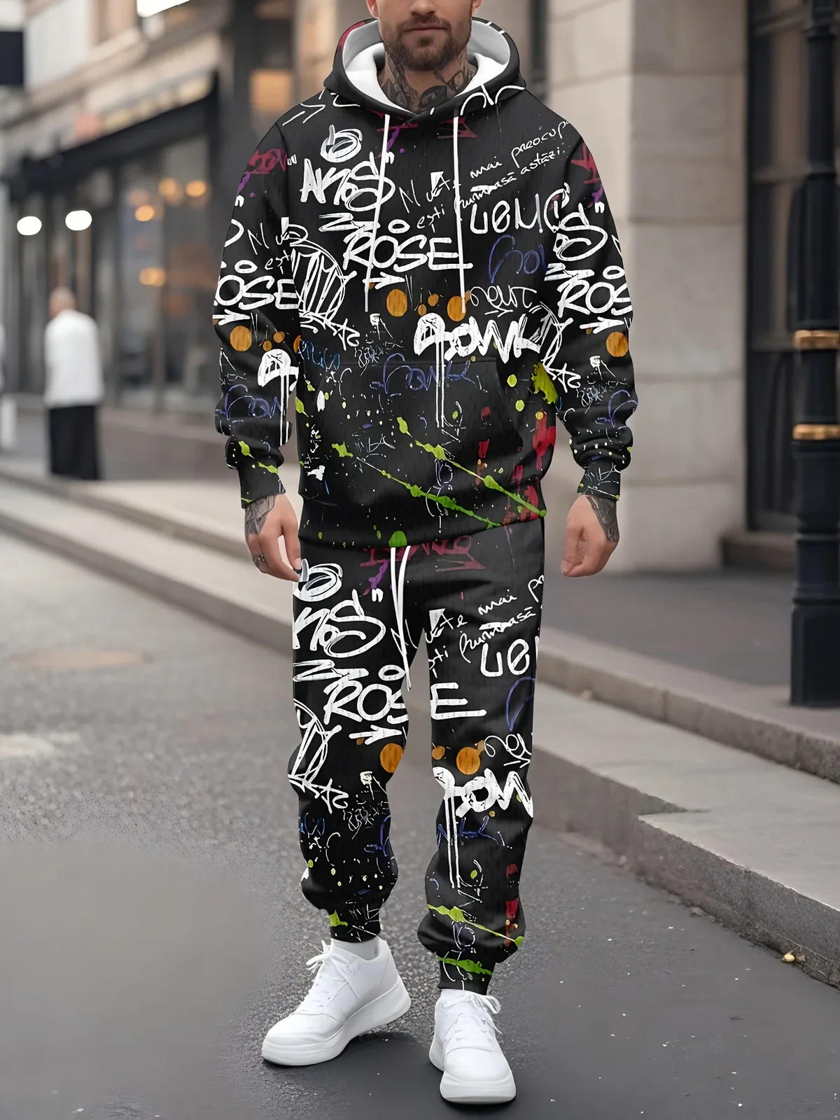 2026 Autumn/Winter Men's Hooded Sweatshirt Set with 3D Printings - Comfortable Soft Casual Fashionable Outdoor Men's Clothing