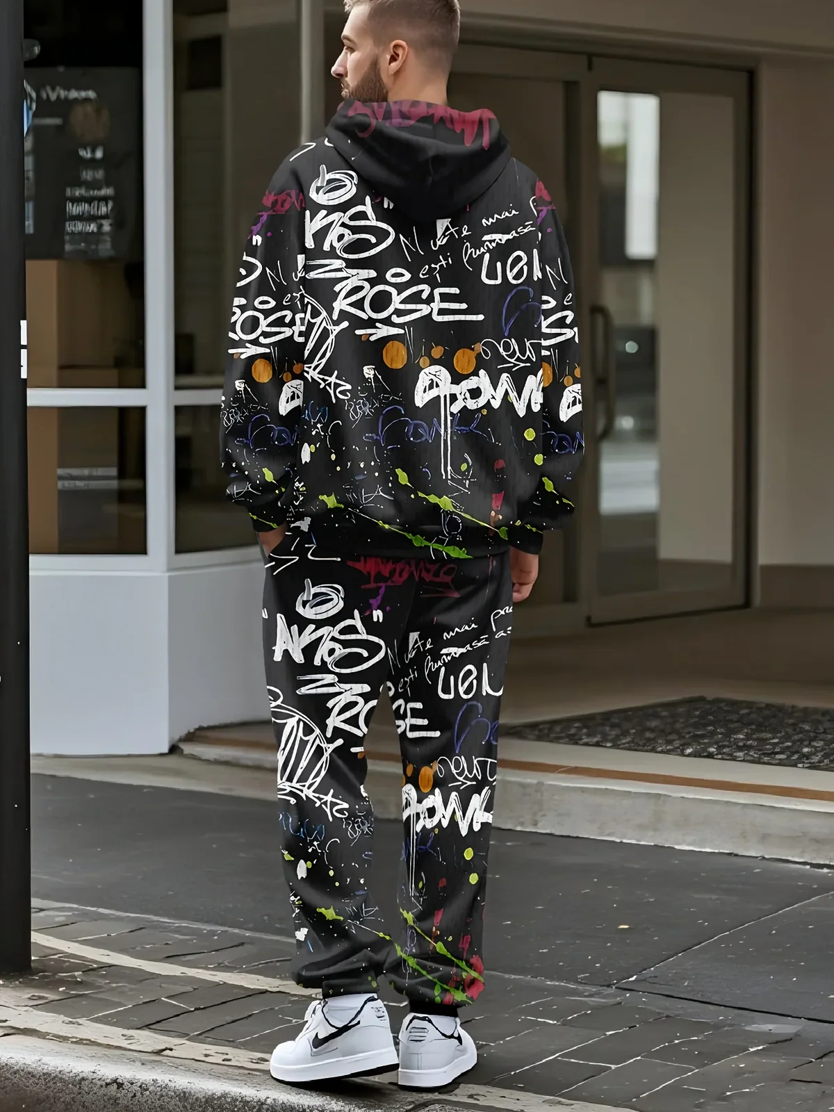 2026 Autumn/Winter Men's Hooded Sweatshirt Set with 3D Printings - Comfortable Soft Casual Fashionable Outdoor Men's Clothing