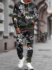 2026 Autumn/Winter Men's Hooded Sweatshirt Set with 3D Printings - Comfortable Soft Casual Fashionable Outdoor Men's Clothing
