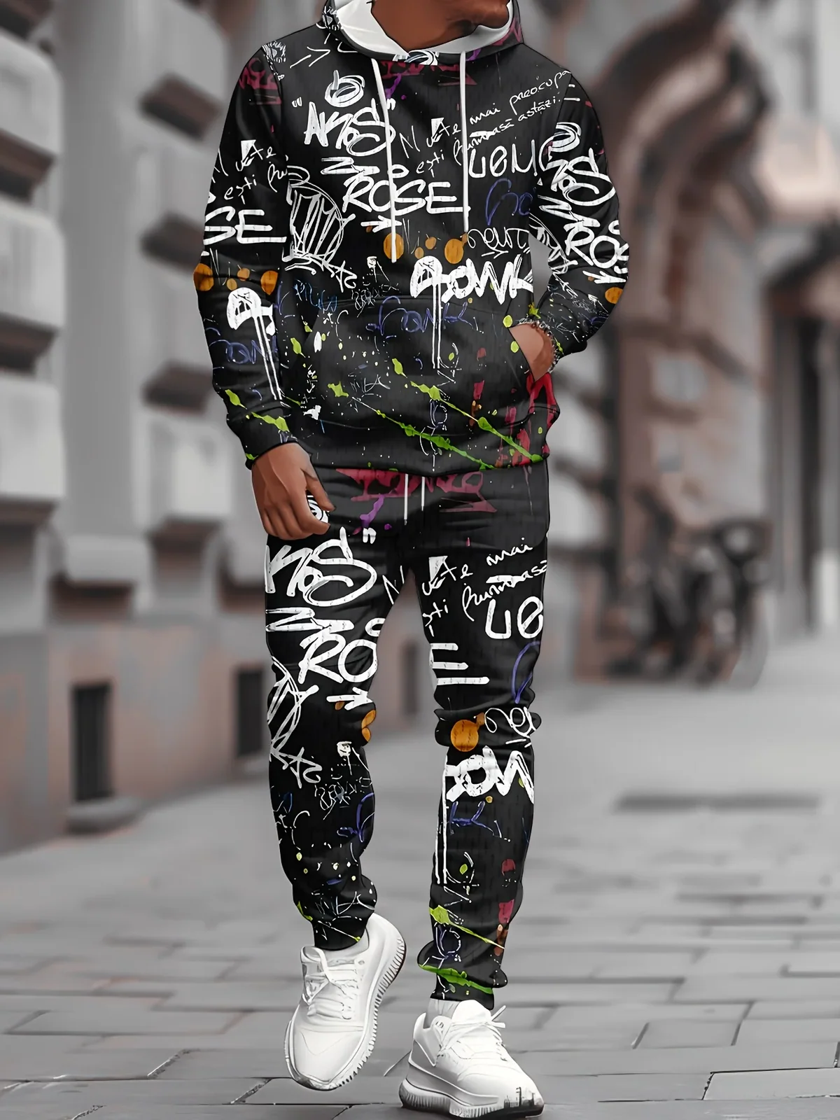 2026 Autumn/Winter Men's Hooded Sweatshirt Set with 3D Printings - Comfortable Soft Casual Fashionable Outdoor Men's Clothing