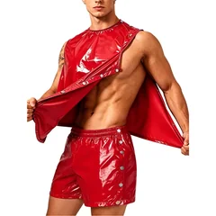 Men Waterproof Sweat 2 Piece Set Tank Top and Side Button Boxer Shorts Adaptive Clothing Quick Dry Breathable for Special Needs