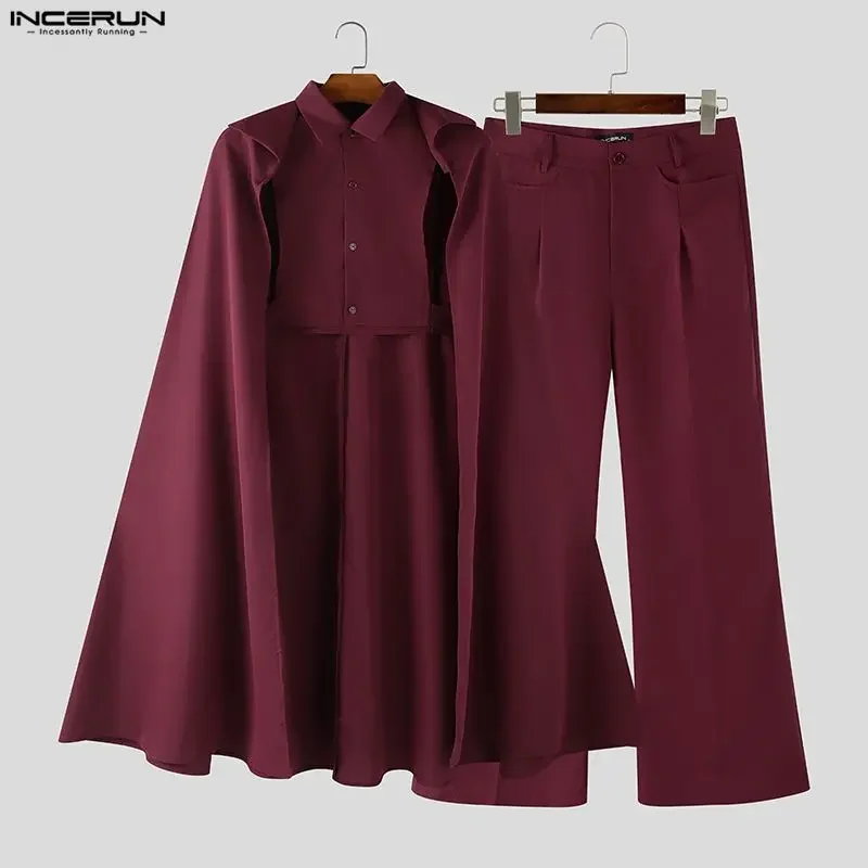 INCERUN Men Sets Solid Color Lapel Sleeveless Irregular Ponchos Shirt & Pants Two Pieces Sets Streetwear 2026 Fashion Men Suits