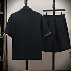 Men's Casual Sets Shirts +shorts 2026 summer chinese style Sportswear letter pattern two-piece set single-breasted Shirt+shorts