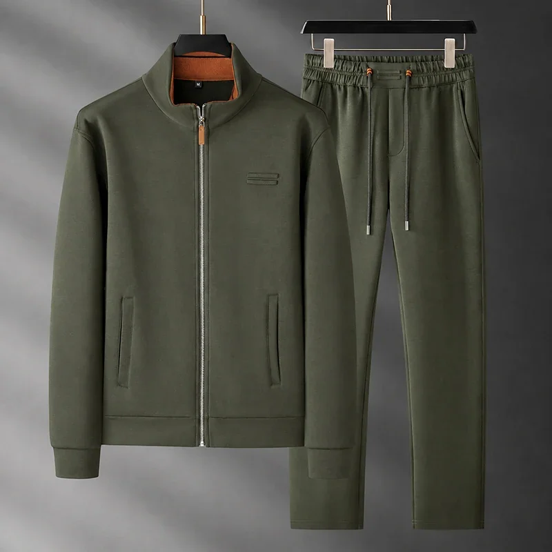 High-End Fashion Autumn and Winter Men's Suits, Luxurious Stand-Up Collar Solid Color Men's Jackets, Sports Casual Men's Sportswear