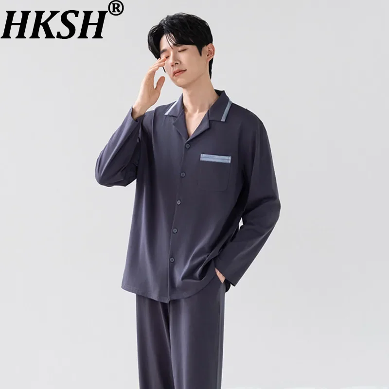 HKSH Autumn Winter Men Tide Long Sleeve Pants Bamboo Cotton Fiber Shirt Set Homewear Women Chic Ins Fashion Korean Style HK18652