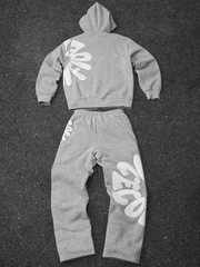 Men's and Women's Fitness Casual Tracksuit Foam Letter Print Streetwear Zip Up Hoodie & Sweatpants 2‑Piece Fleece Lined SetS‑2XL