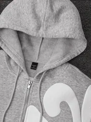 Men's and Women's Fitness Casual Tracksuit Foam Letter Print Streetwear Zip Up Hoodie & Sweatpants 2‑Piece Fleece Lined SetS‑2XL