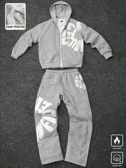 Men's and Women's Fitness Casual Tracksuit Foam Letter Print Streetwear Zip Up Hoodie & Sweatpants 2‑Piece Fleece Lined SetS‑2XL