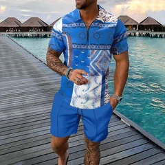 Summer Men's Casual Beach Polo Shirt Set New Short Sleeve Shorts 2 Piece Casual Suit Ropa Hombre Conjunto Para Hombre
