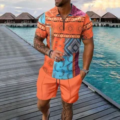 Summer Men's Casual Beach Polo Shirt Set New Short Sleeve Shorts 2 Piece Casual Suit Ropa Hombre Conjunto Para Hombre