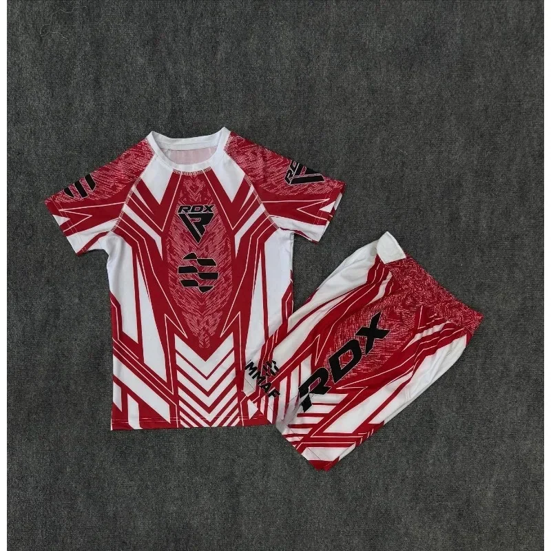 New Fighting Night RDX MMA Octagonal Cage Boxing T-shirt Set Men Fitness Training Running Sports Set Breathable Speed Drying Set