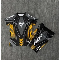 New Fighting Night RDX MMA Octagonal Cage Boxing T-shirt Set Men Fitness Training Running Sports Set Breathable Speed Drying Set