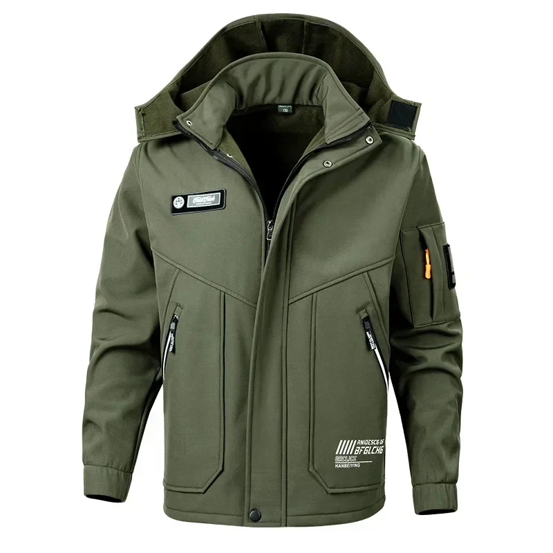 Men's Fce Lined Windproof Waterproof Winter Outdoor Climbing Warmth Assurance Inteated Jaet and Pants Workwear Set