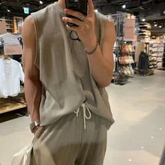 Summer Solid Color Vest Quick-drying Breathable Thin Threaded Ice Silk Top Sleeveless Suit Fitness Loose Men