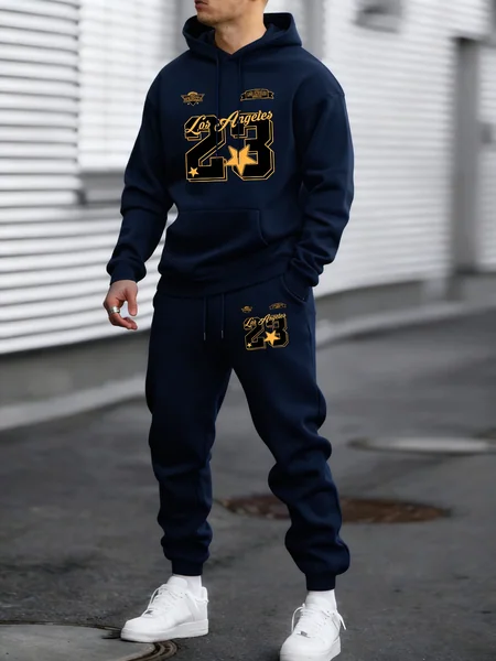 California Los Angeles Number 23 Print Autumn Winter Man Hoody Long Pants Set Fleece Jogging Sweatpant Basic Casual Sweatshirts