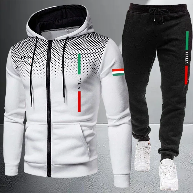 Men's Tracksuit Casual Zip Hooded Sweatshirt Coat Outdoors Sports Jogging Clothes AutumnWinter Single Mix and Match Jacket Pants