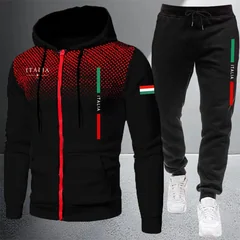 Men's Tracksuit Casual Zip Hooded Sweatshirt Coat Outdoors Sports Jogging Clothes AutumnWinter Single Mix and Match Jacket Pants