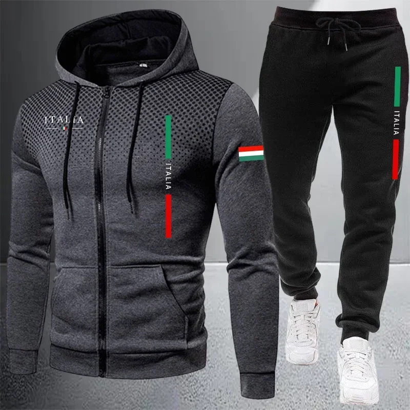 Men's Tracksuit Casual Zip Hooded Sweatshirt Coat Outdoors Sports Jogging Clothes AutumnWinter Single Mix and Match Jacket Pants