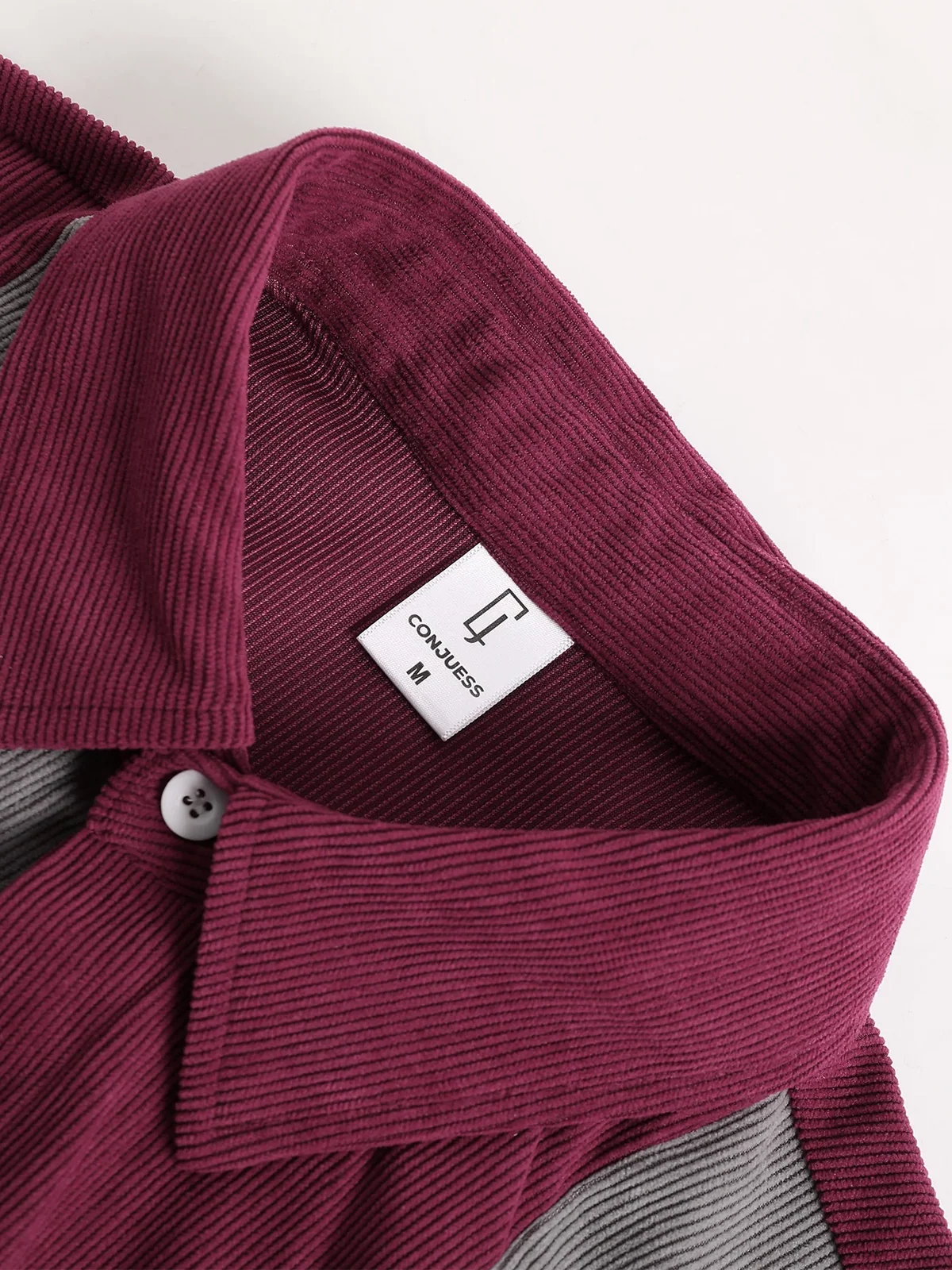 Men's Wine Red & Gray Color Block Corduroy Shirt Casual Set 2 Piece Lapel Collar Short Sleeve & Drawstring Shorts Outfit