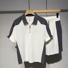 2026 Summer New Men Color Block POLO Two Piece Set, Loose Thin Outdoor Sports Casual Shorts Tracksuit
