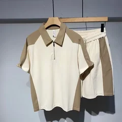 2026 Summer New Men Color Block POLO Two Piece Set, Loose Thin Outdoor Sports Casual Shorts Tracksuit