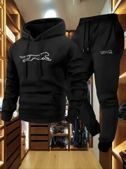 Men's Hooded Sweatshirt and Sweatpants Set Casual Long-Sleeved Leopard Print Hooded Style Pocket Comfortable Streetwear Style