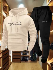 Men's Hooded Sweatshirt and Sweatpants Set Casual Long-Sleeved Leopard Print Hooded Style Pocket Comfortable Streetwear Style