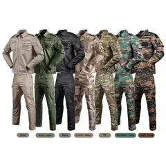 Men's Outdoor Tactical Training Suit Long Sleeve Camouflage Workwear Multi Pocket Durable Cotton Blend for All Seasons