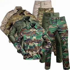 Men's Outdoor Tactical Training Suit Long Sleeve Camouflage Workwear Multi Pocket Durable Cotton Blend for All Seasons