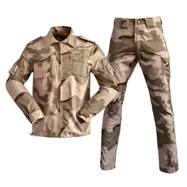 Men's Outdoor Tactical Training Suit Long Sleeve Camouflage Workwear Multi Pocket Durable Cotton Blend for All Seasons