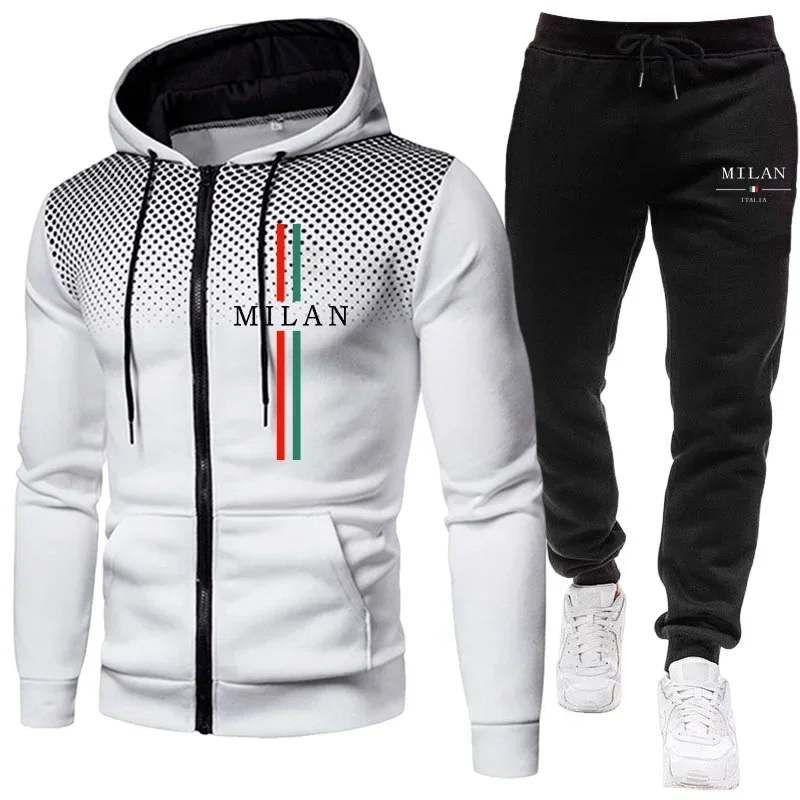 Men's Tracksuit Casual Zipper Hooded Sweatshirts Dot Coat Autumn Winter Sports Jogging Clothing Daily Outdoors Jacket Streetwear