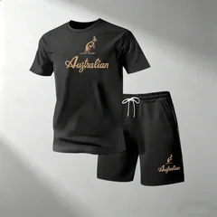 Men's Fitness T-Shirts Sets Breathable Quick Dry Short Sleeve + Sports Shorts Summer Casual Round Neck Suit Hot Sale Street