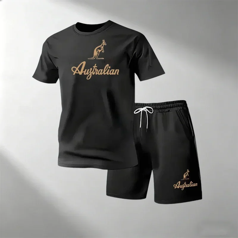 Men's Fitness T-Shirts Sets Breathable Quick Dry Short Sleeve + Sports Shorts Summer Casual Round Neck Suit Hot Sale Street