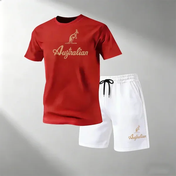 Men's Fitness T-Shirts Sets Breathable Quick Dry Short Sleeve + Sports Shorts Summer Casual Round Neck Suit Hot Sale Street