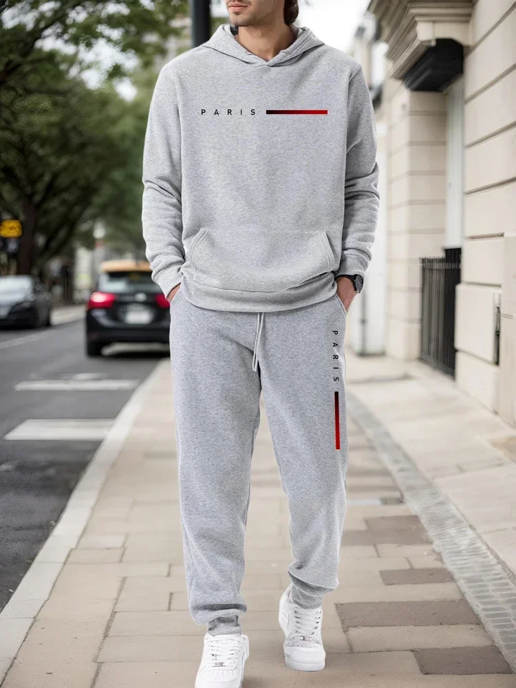 2026 New Men's Tracksuit Print Casual Hooded Sweatshirt Outdoors Sports Jogging Man Clothes Autumn Winter Single Hoodies Pants