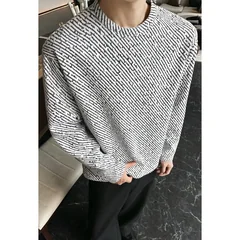 Men Crew Neck Long Sleeve Sweatshirt Diagonal Stripe Jacquard Fabric Loose Oversized Fit For Autumn Street Daily Outfit