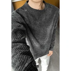 Men Crew Neck Long Sleeve Sweatshirt Diagonal Stripe Jacquard Fabric Loose Oversized Fit For Autumn Street Daily Outfit