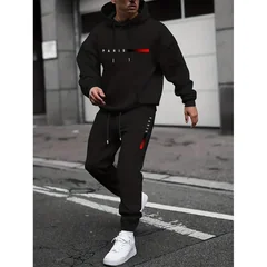 2025 letter printed sportswear set men's hooded sweatshirt long pants set spring and autumn winter warm suit Sports Jogging