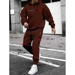 2025 letter printed sportswear set men's hooded sweatshirt long pants set spring and autumn winter warm suit Sports Jogging